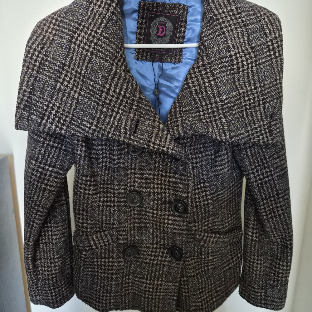 Women's Brown Plaid Double-Breasted Coat